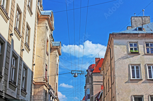 Wires and lantern in Lviv, Ukraine