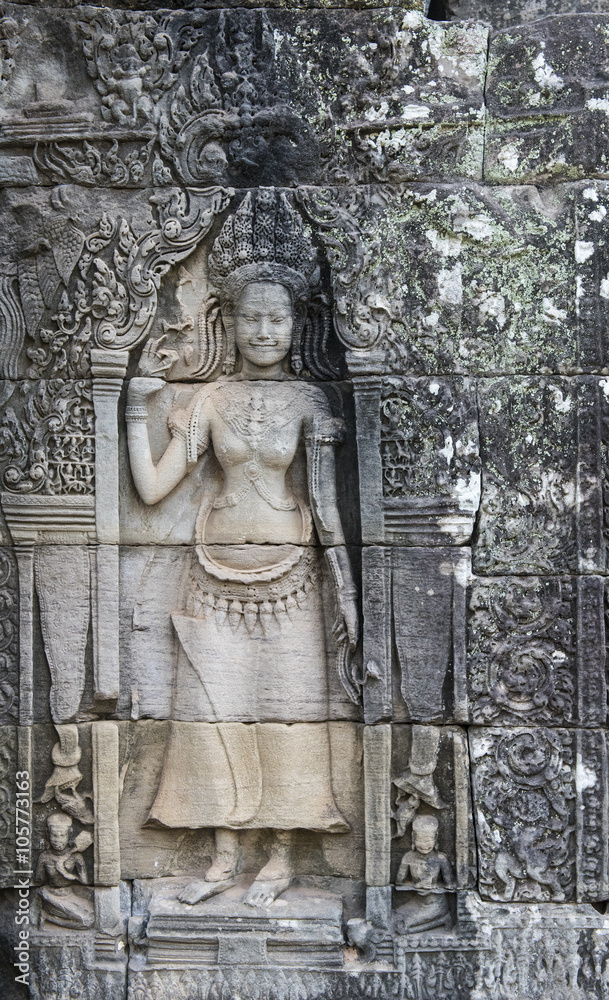 Statue of a female figure, Ankhor Thom, Cambodia