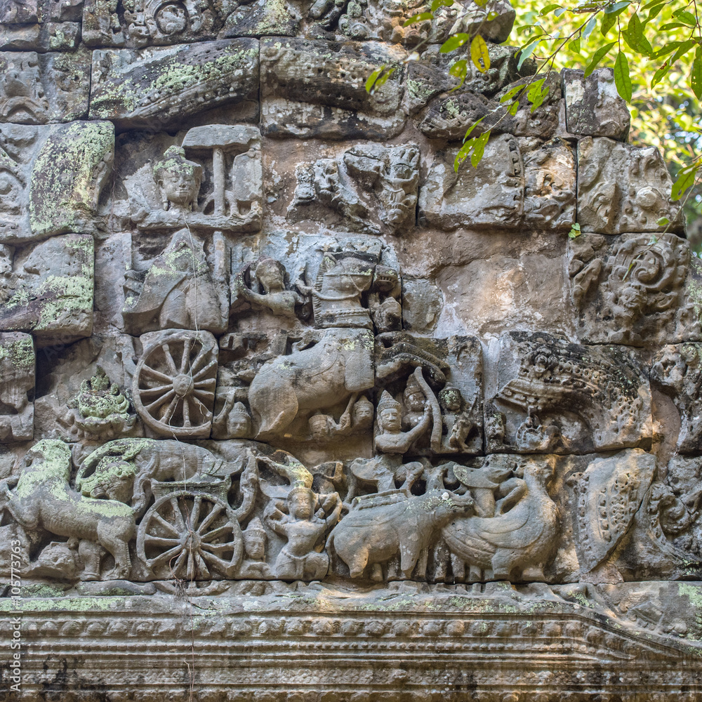 Lichen covered Bas reliefPreah Khan,the Temple of the Sacred Swo