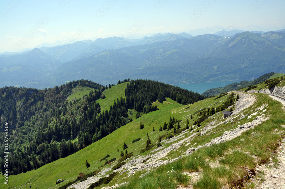 View of the Austrian Alps and the lake, St. Wolfgang, mountain S