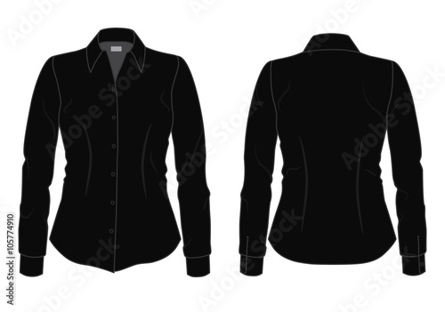 Women's dress shirt with long sleeves template, front and back view, vector illustration 