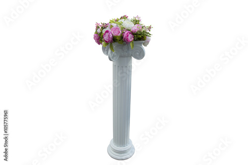 Column with flower marble vase isolated