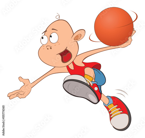 Illustration of Cute Little Boy. Basketball player