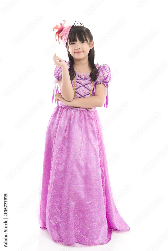 Beautiful Asian girl in princess dress on white background isola
