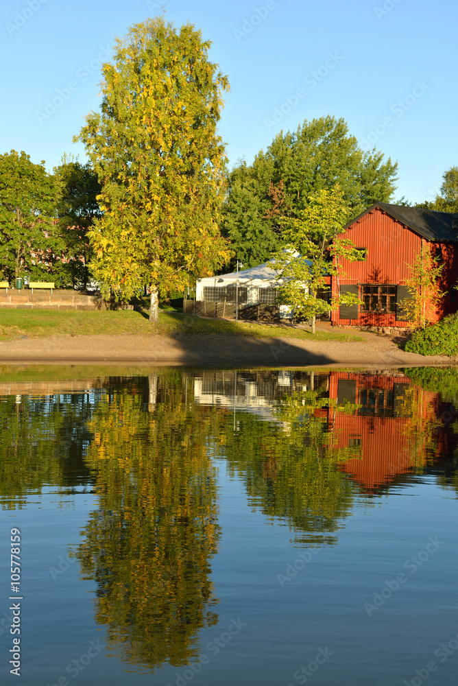 Small island called Tervasaari in early morning in autumn. Helsinki, Finland