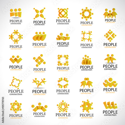 People Connection Icons Set-Isolated On Gray Background-Vector Illustration,Graphic Design Editable For Your Design.Collection Of Happy People,Unity Sign Connected.