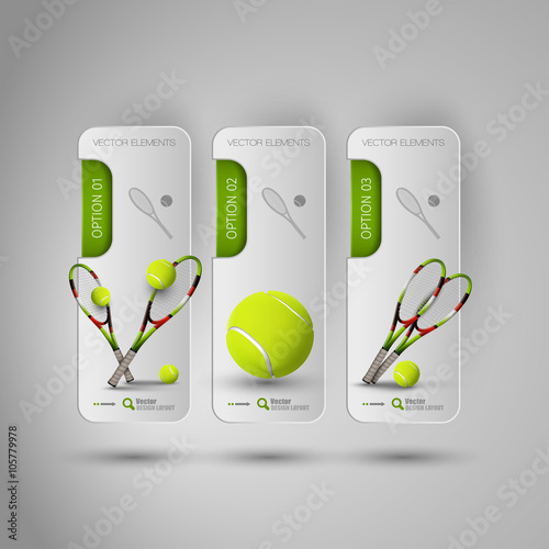 Realistic tennis objects on the gray business banners as design