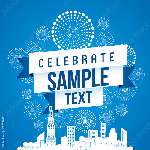 Cityscape with celebration fireworks background. Vector illustration