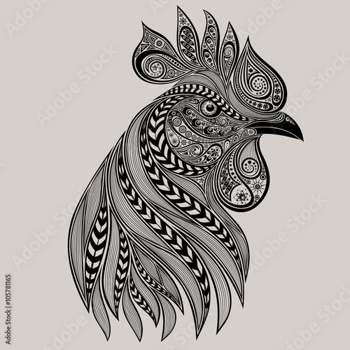 Abstract vector rooster tattoo. New year 2017