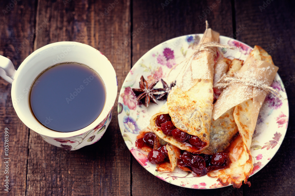Pancakes with jam and coffee Pancakes with jam and coffee