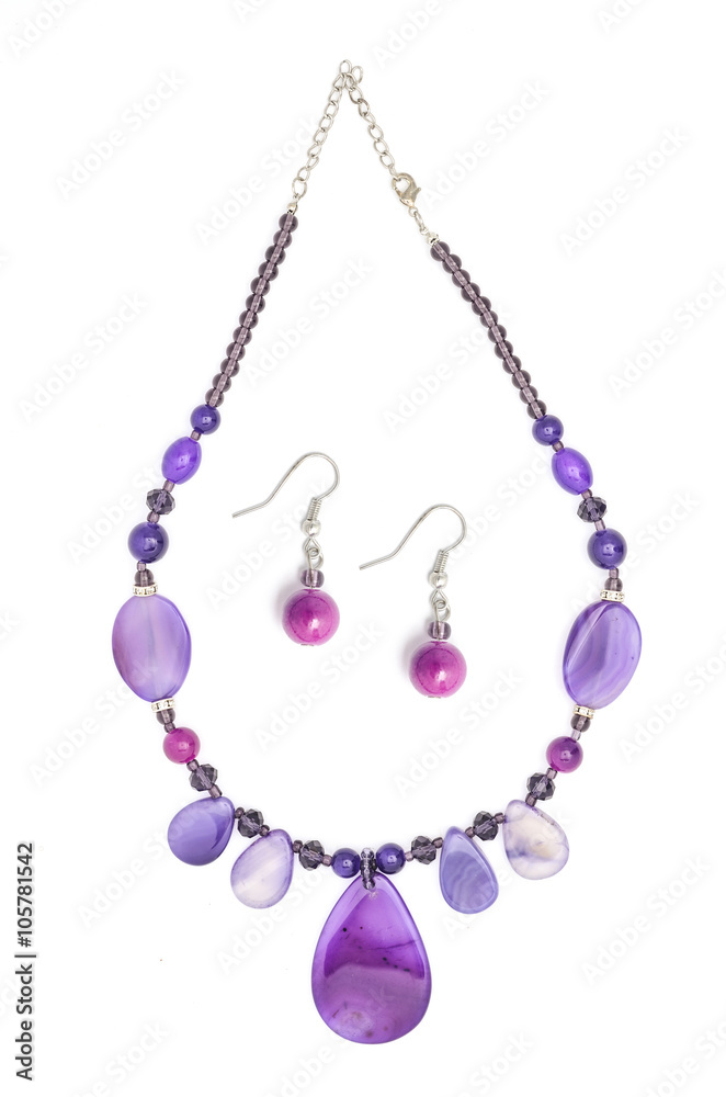 set of necklace and earrings from natural stones isolated set of necklace and earrings from natural stones isolated