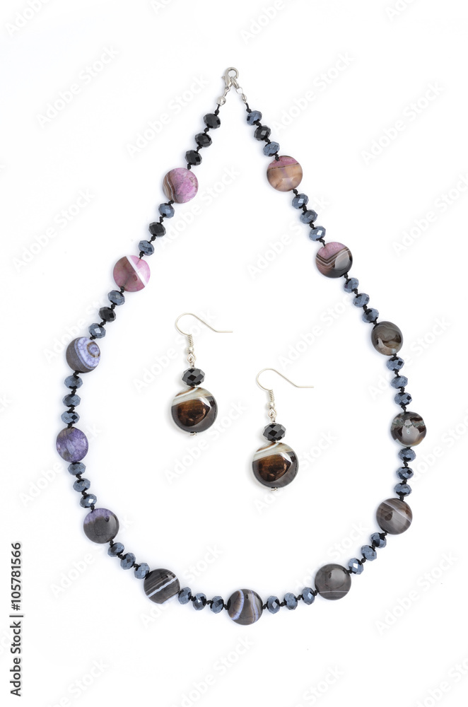 set of beads and earrings isolated set of beads and earrings isolated