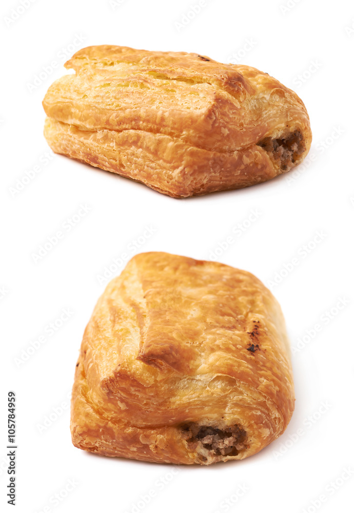 Meat filled pastry bun isolated Meat filled pastry bun isolated