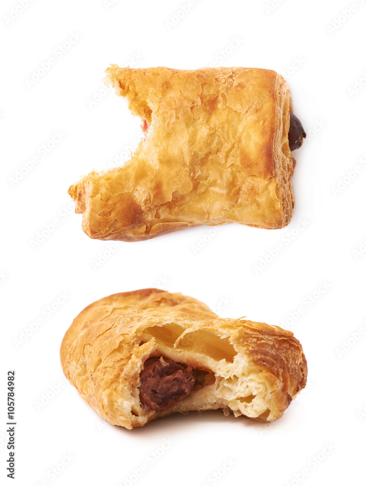 Pastry bun with sausage isolated