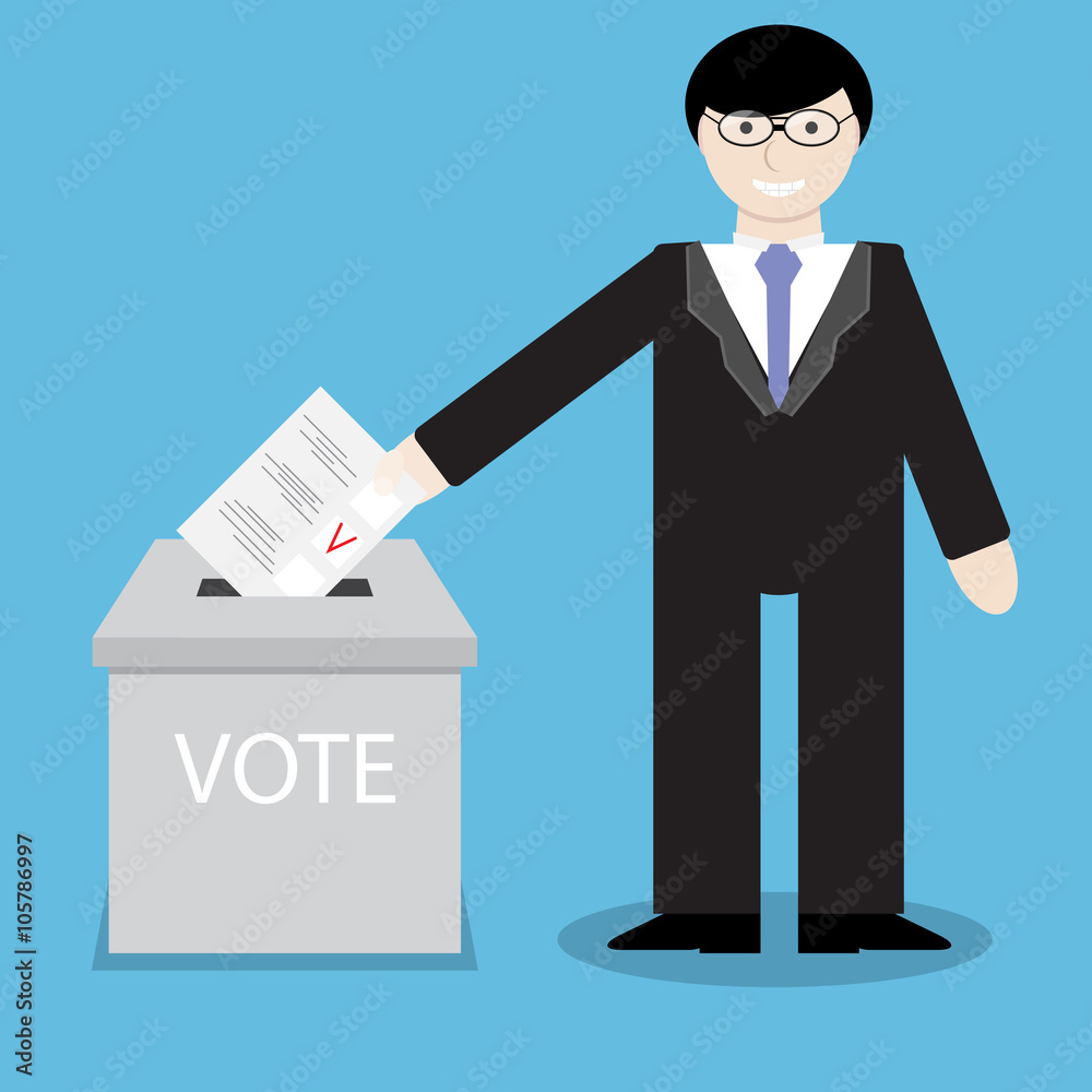 Man businessman votes, throwing into box bulletin Man businessman votes, throwing into box bulletin