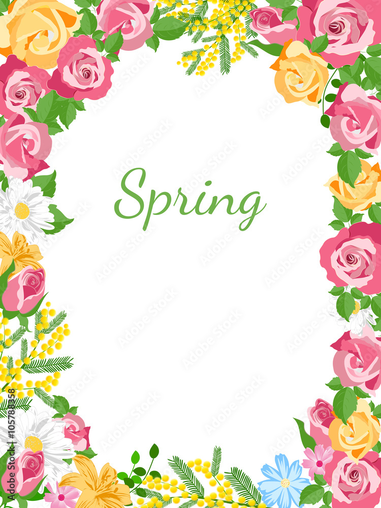 Fototapeta premium Floral poster design with flowers frame