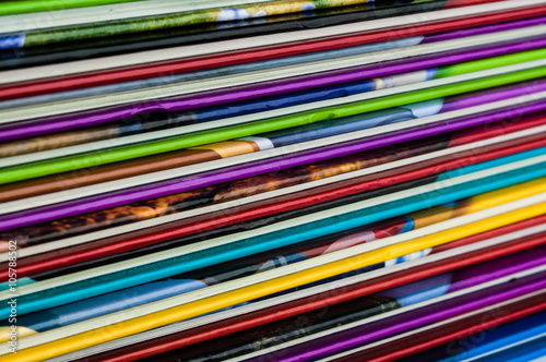 Close up of colorful children encyclopedia foredges, diagonal, abstract photo