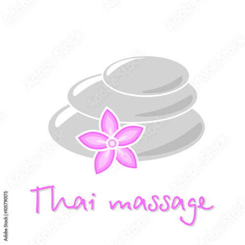thai massage, lotus flower and massage stones on white background