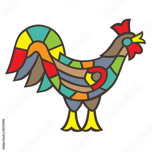 Bright Cockerel in the style of stained glass. Vector illustration.