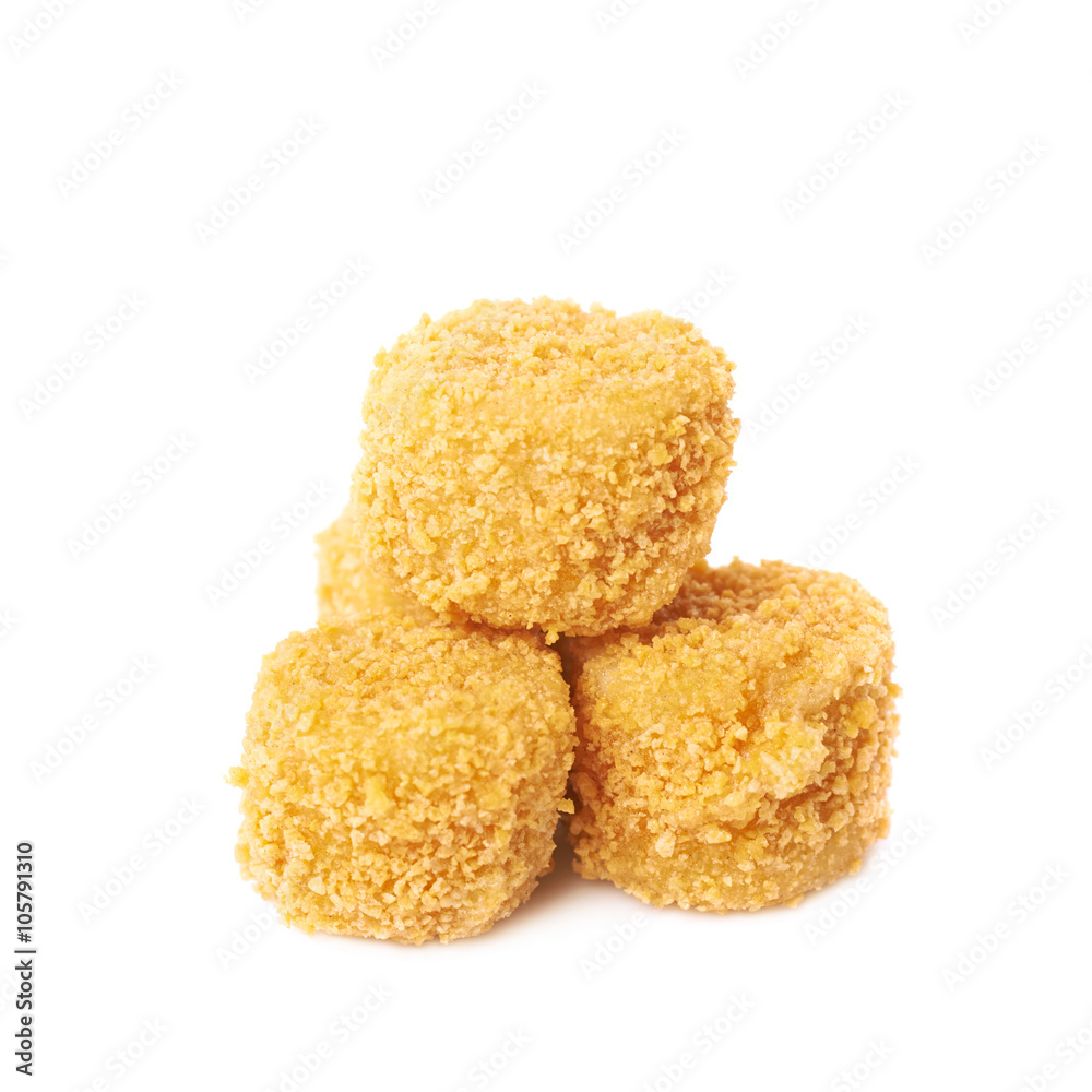 Pile of breaded crab balls isolated