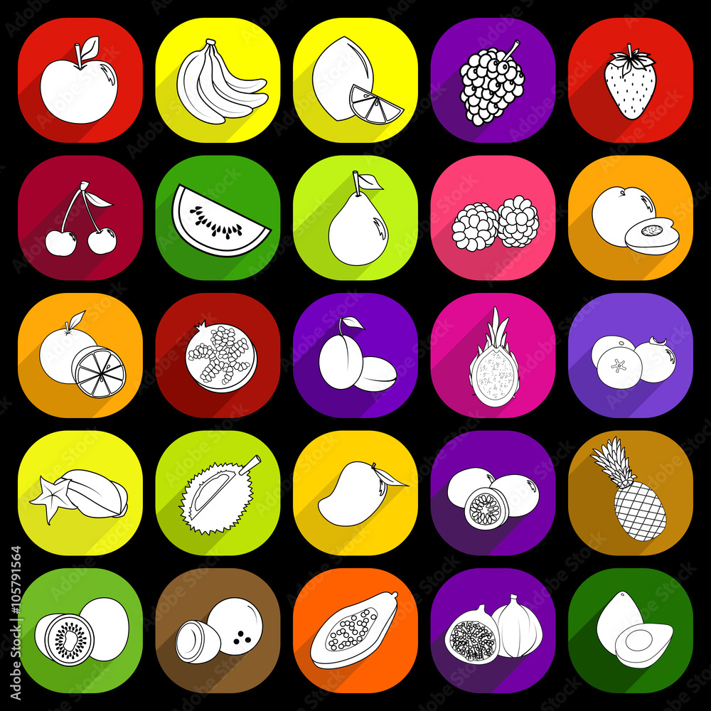 Set of icons with fruit on colorful background Set of icons with fruit on colorful background