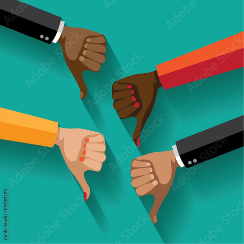 Flat design multicultural group thumbs down. EPS 10 vector.