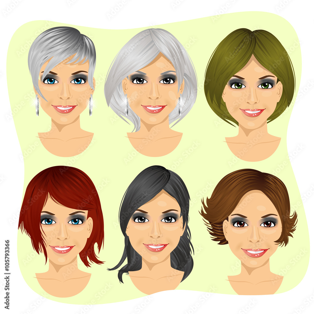isolated set of young woman avatar with different hairstyles isolated set of young woman avatar with different hairstyles