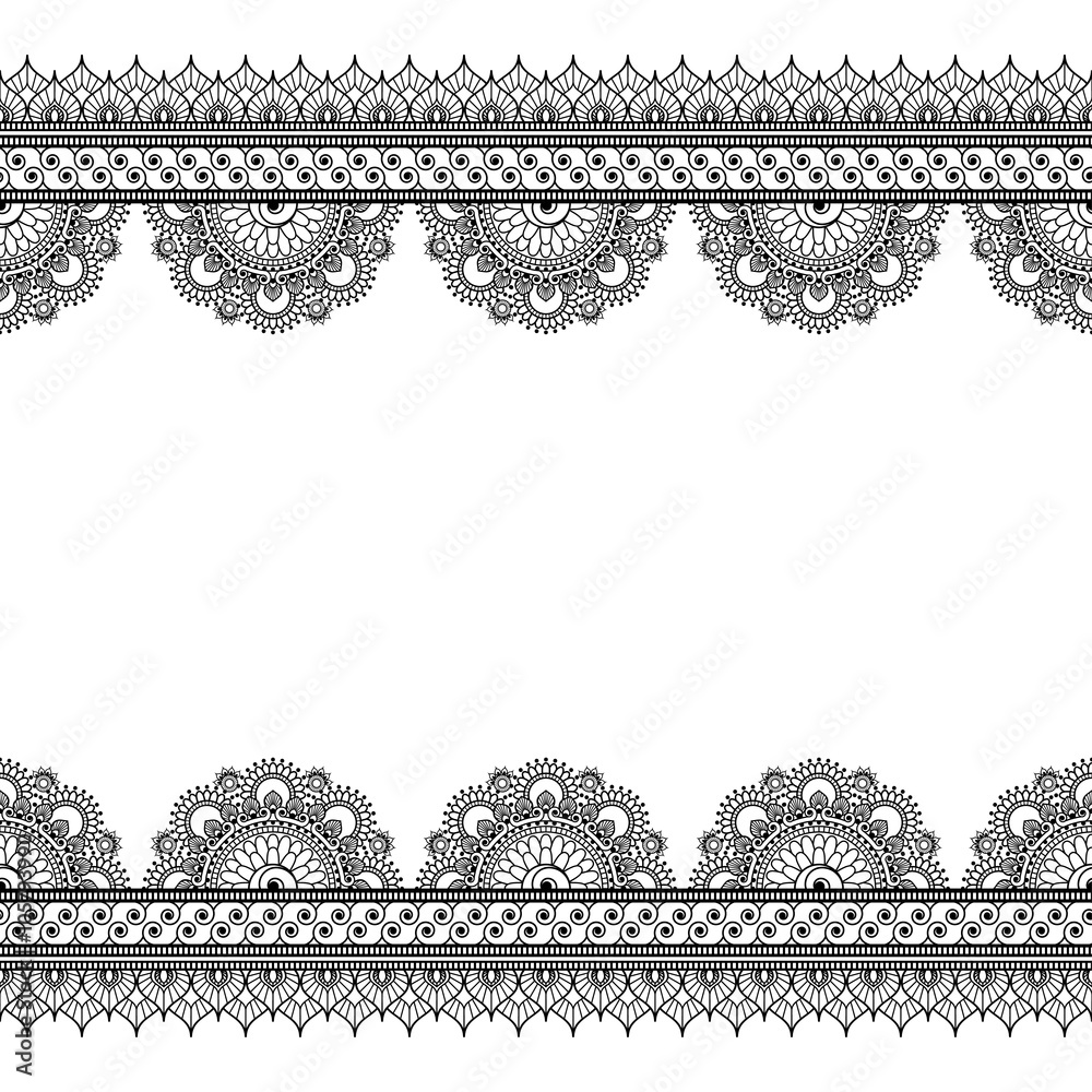 indian-mehndi-henna-border-elements-with-flowers-pattern-card-for-tattoo-on-white-background-stock-vector-adobe-stock