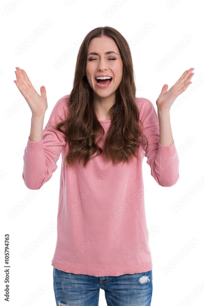 Happy woman gesturing Happy woman gesturing