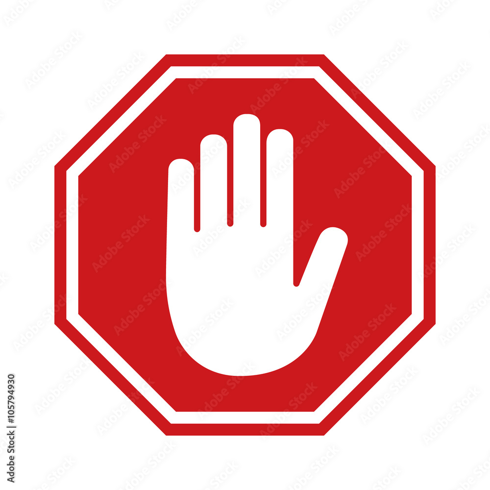 Adblock or red stop sign icon with hand / palm flat icon for apps and websites Adblock or red stop sign icon with hand / palm flat icon for apps and websites
