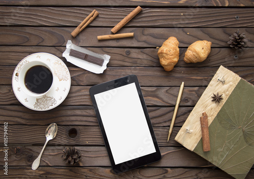 electronic tablet on the table