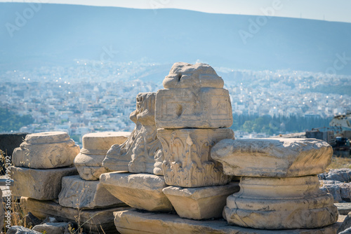 Ancient stones near ruins of Acropolis in Athens photo