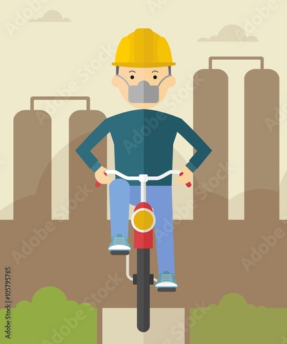 Man on bike in polluted city