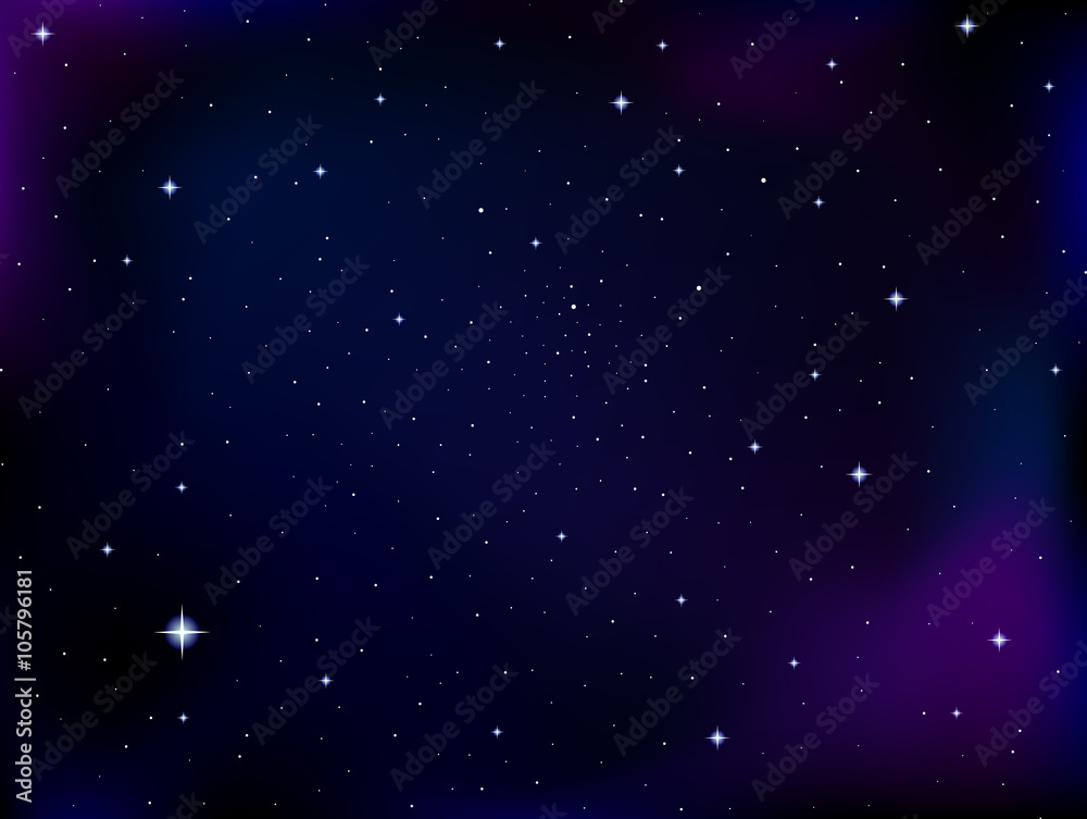 Fototapeta premium Vector cosmic background with stars and constellations in outer space. Night starry sky vector background