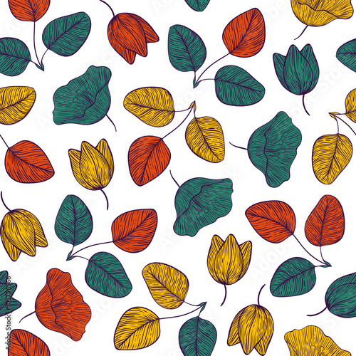 Seamless vegetable pattern with a shamrock, and flower branch 