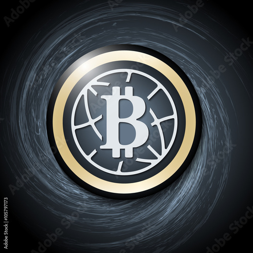 Dark background with abstract spirals and bit coin icon