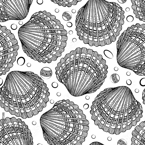 Seamless vector pattern of decorative seashells