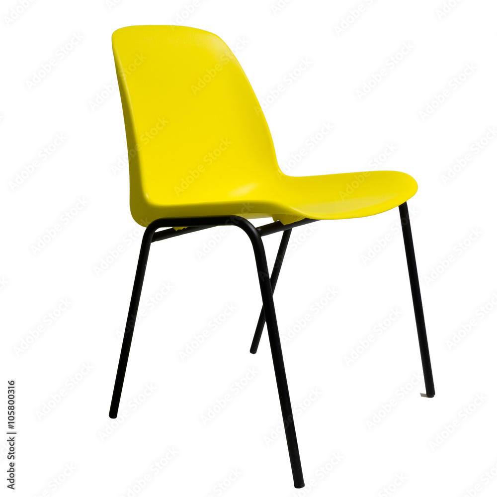 Yellow plastic stackable chair, isolated on white. Yellow plastic stackable chair, isolated on white.