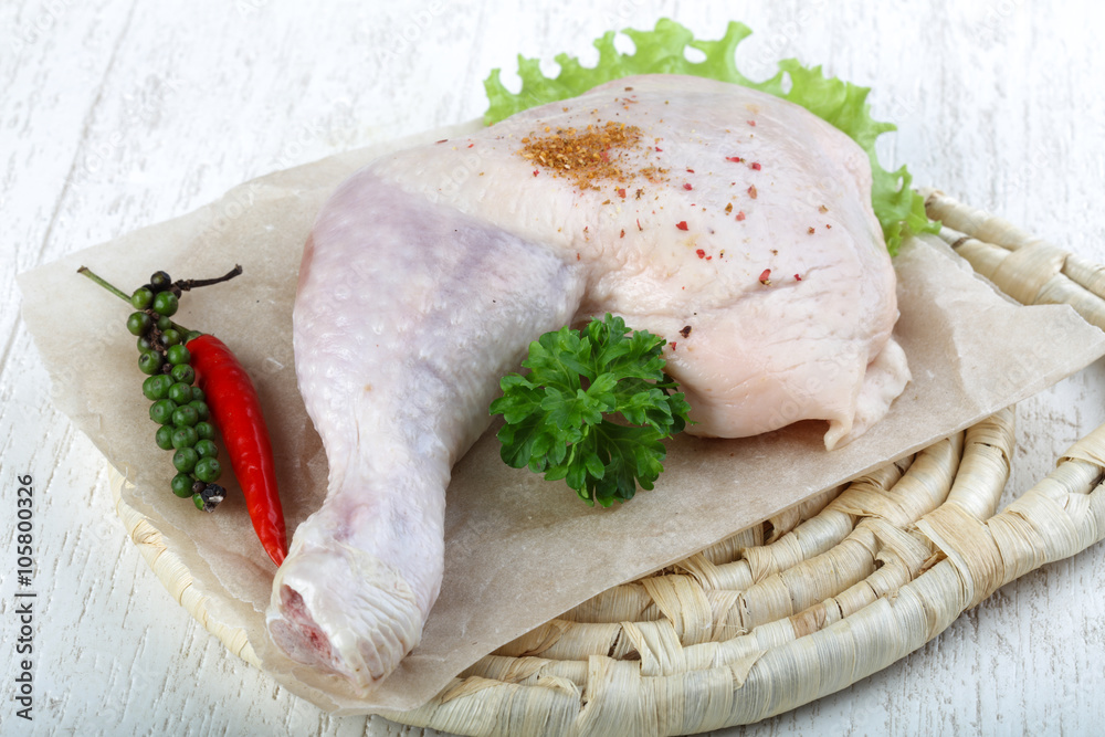 Raw chicken leg