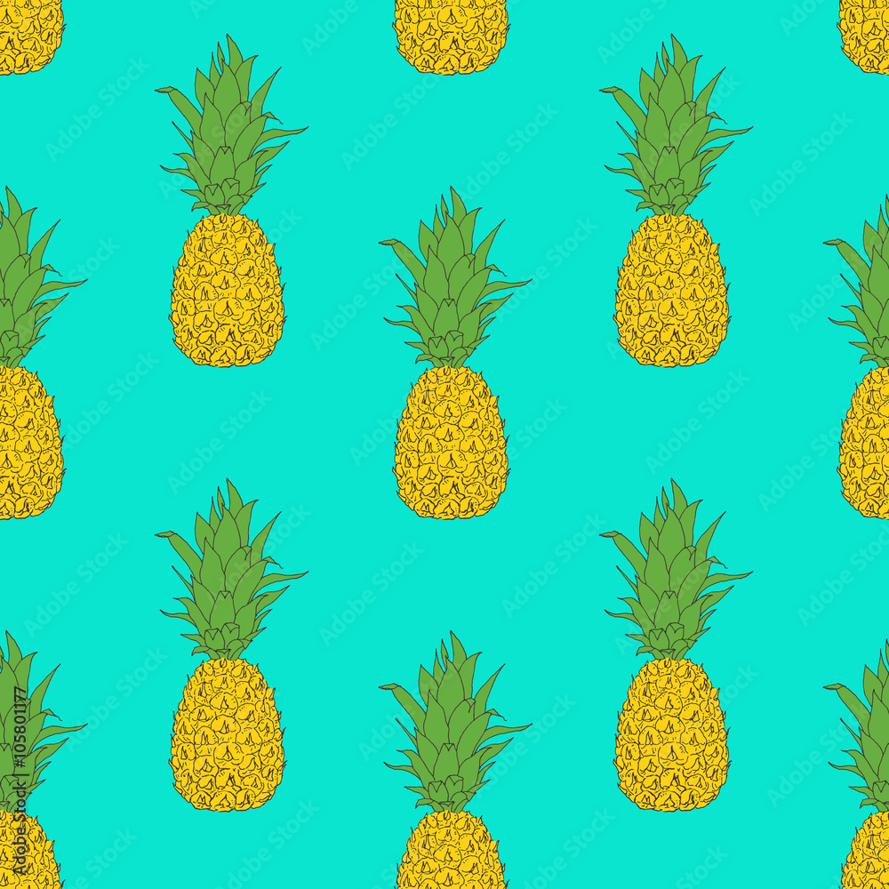 Vector pineapple seamless pattern, hand drawn ananas sketch Vector pineapple seamless pattern, hand drawn ananas sketch