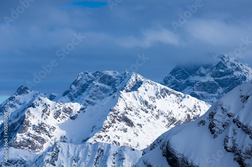 top view to Caucasian mountains peaks covered by snow  © Pavel Burchenko