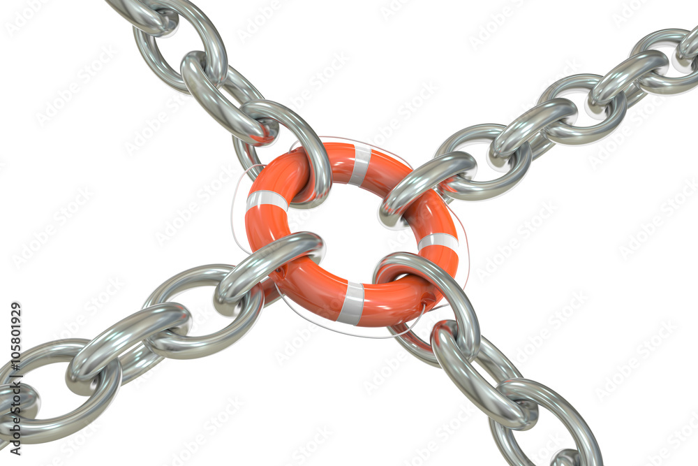 Fototapeta premium Chain with lifebuoy, business concept