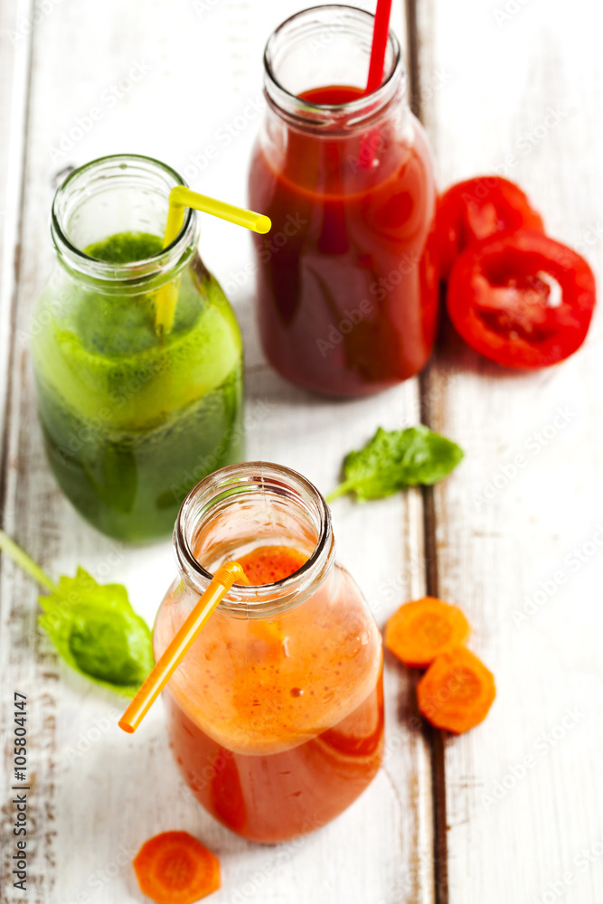 Fruits and vegetable juice in bottle. Fruits and vegetable juice in bottle.