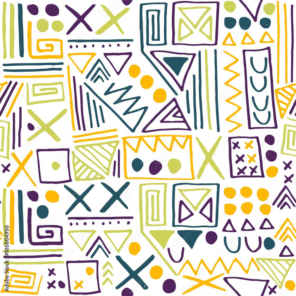 Hand drawn ethnic geometric seamless pattern.