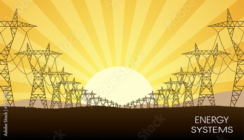 lines of electricity transfers an evening landscape