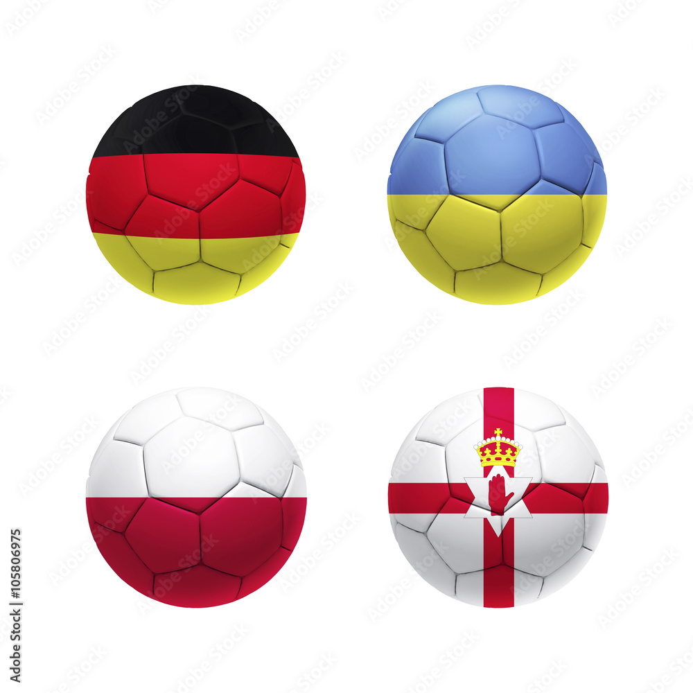 3D soccer balls with group C teams flags. UEFA euro 2016. 3D soccer balls with group C teams flags. UEFA euro 2016.