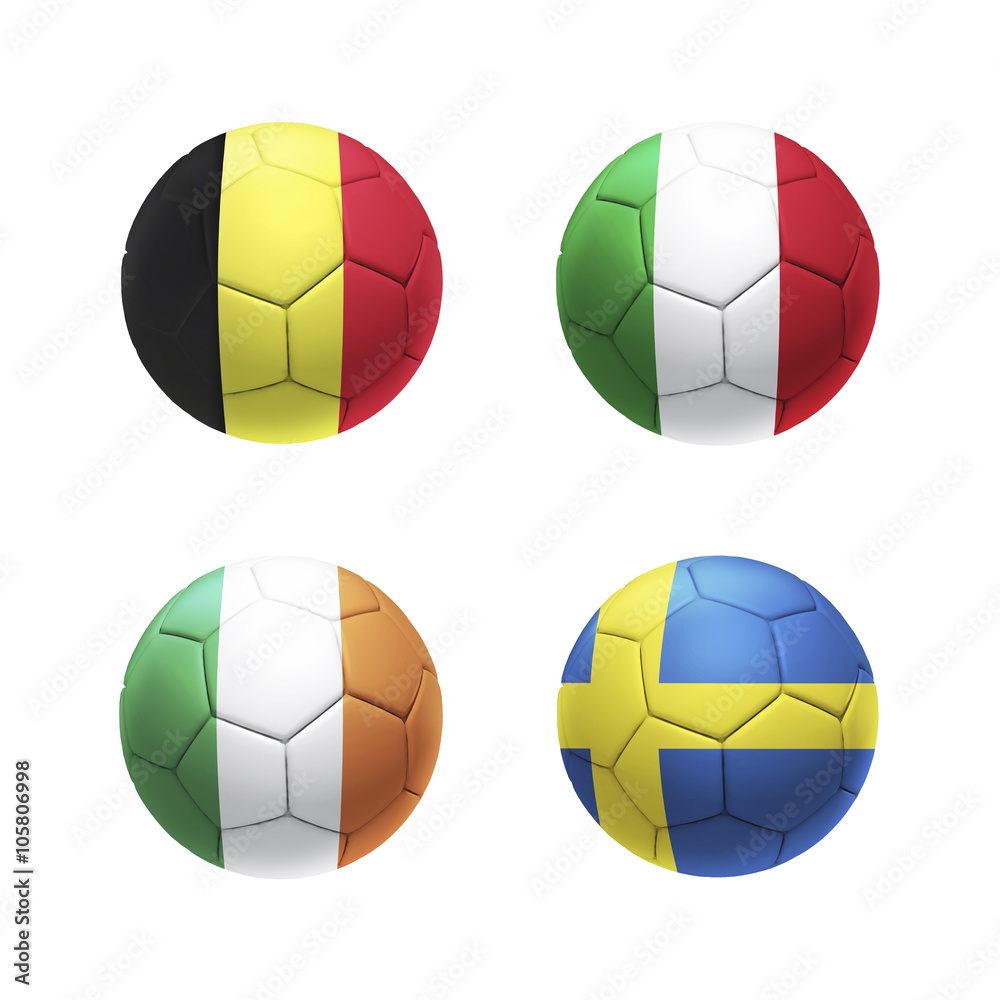 3D soccer balls with group E teams flags. UEFA euro 2016. 3D soccer balls with group E teams flags. UEFA euro 2016.