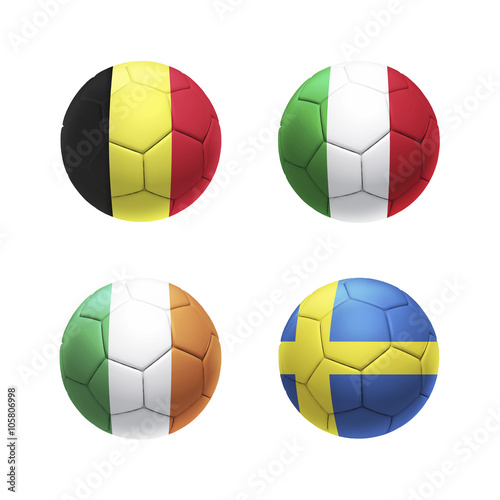 3D soccer balls with group E teams flags. UEFA euro 2016.