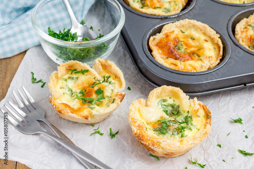 Mini quiche with bacon, using bread toast instead of dough