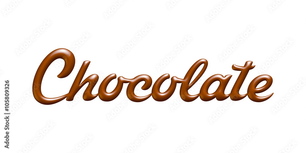 Yummy! text made of chocolate syrup on white background.